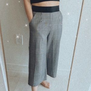 O.C.E. PETITE WIDE LEG PLAID TROUSERS